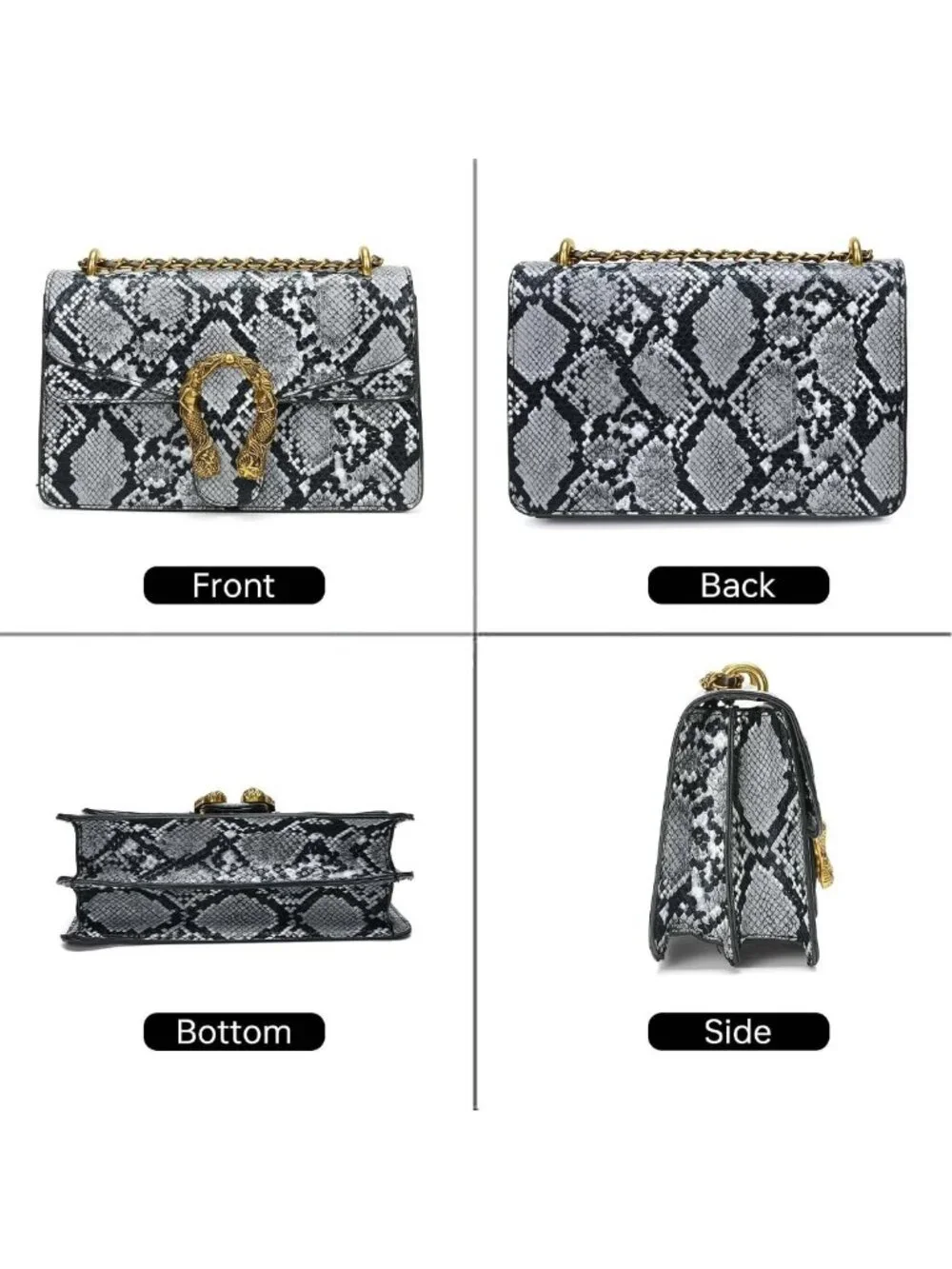 Stylish Snake Print Crossbody Shoulder Bag with Chain Strap for Women